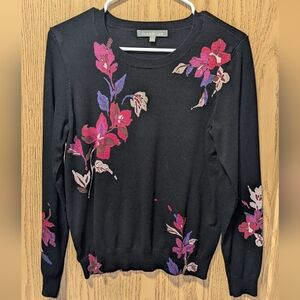Daniel Rainn Black Sweater with Vibrant Floral Accents